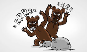 Illustrator Hamburg - illustration erklärvideo it sicherheit sicherheitsziele Comic Illustration Beispiel: zwei Bären brüllen bedrohlich