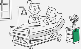 Illustrator Hamburg - Illustration/Visualisierung für Präsentation Gesundheitsbranche Comic Illustration Portfolio Beispiel: Mann im Krankenhausbett mit Krankenschwester