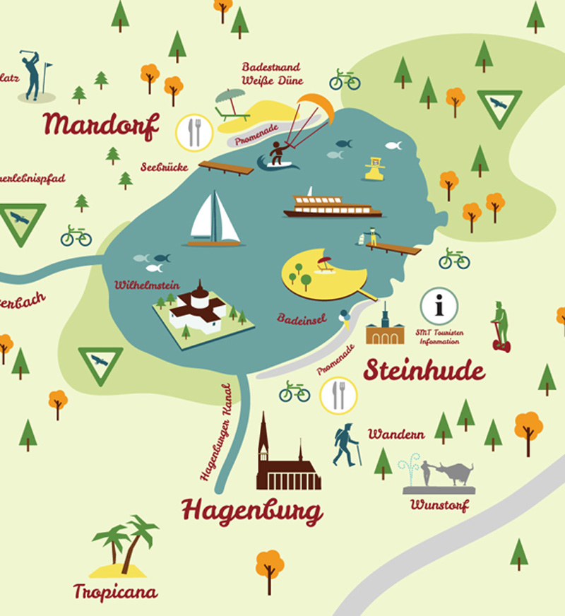 Illustrierte landkarte Steinhuder meer als ausflugsziel